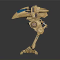 Game and Movie Robot Character With Mechanical Legs Blue Visor and Beige Exterior