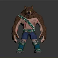 Wolf Man 3D Model With Brown Fur Red Bloodstains Blue Pants Green Belt Green Boots