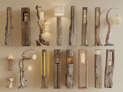 Abstract Floor Lamps With Natural Wood Unique Shapes For Modern Home Decor 3d model