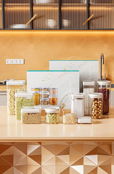 Ceramic Storage Jars for Kitchen Counter with Various Grains Beans and Nuts 3d model