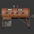 Rusty Industrial Cylinder Equipment With Two Viewing Windows Control Knobs Pressure Gauge And Wheeled Stand