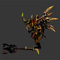 Fantasy Game Monster Character With Spiked Armor Glowing Elements And Battle Weapon Stance