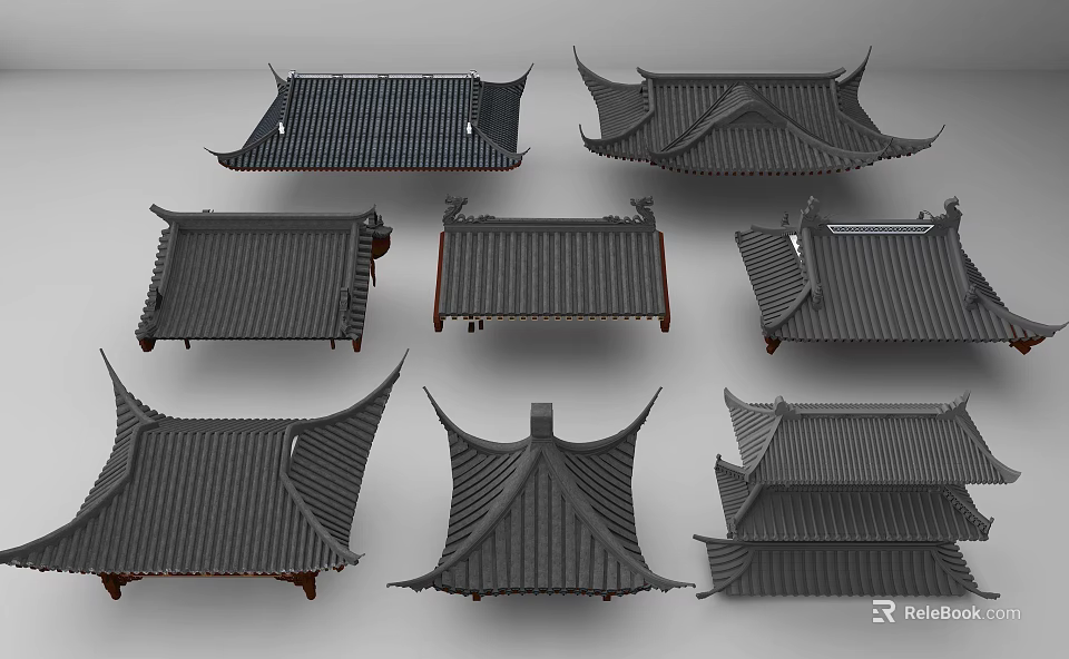 Traditional Chinese Architectural Roofs With Various Styles And Classic Design Elements 3d model 