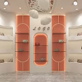 Handbag Boutique Interior Design With Orange Decor Panels Central LOGO And Display Shelves