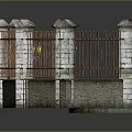 Circular Architectural Fence Structure With Stone Pillars And Iron Railings