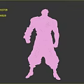 3D Model Of Muscular Warrior Character With Weapon Wrist Guards And Belt