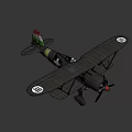 Vintage Biplane Fighter Plane With Propeller Red Nose And National Emblem