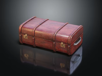 Vintage Red Leather Trunk With Metal Buckles Handle And Shiny Surface 3d model
