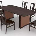 Dark Wooden Rectangular Dining Table Set With Six Matching Chairs For Home Use 3d model