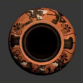 Ancient Greek Style Red Clay Vase With Black Figure Sculpted Design And Two Handles