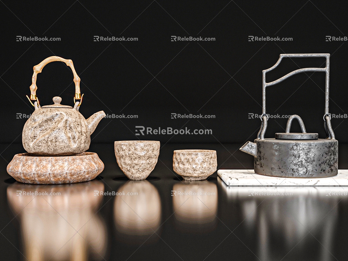 New Chinese Decorative Ornaments Book Ornaments Bottle and Jar Ornaments Tea Set Ornaments Ornaments Ornaments Combination 3d model