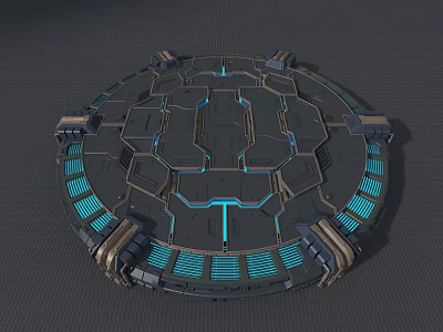 Futuristic Circular Tech Platform With Blue Glowing Lines And Metallic Structure 3d model