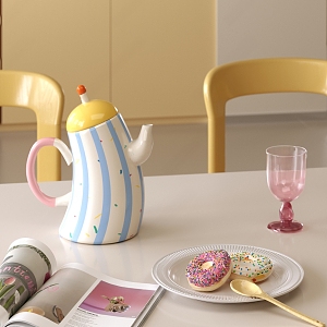 Dessert Kettle Magazine Plate Cup Spoon 3d model