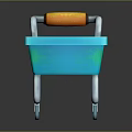 Blue Shopping Cart With Orange Handle Metal Frame And Four Wheels