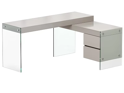 Modern Desk With Metal Top Clear Glass Legs Stainless Steel Frame And Drawer Storage 3d model