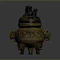 Antique Bronze Decorative Furniture Ornament With Animal Carvings Lid Handles And Three Legs