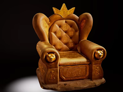 Ornate Golden Single Sofa With Crown Decoration Lion Head Armrests And Back Emblems 3d model