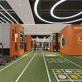 Fitness Studio Interior With Orange Gray Walls Central Circular Workout Area And Motivational Wall Art