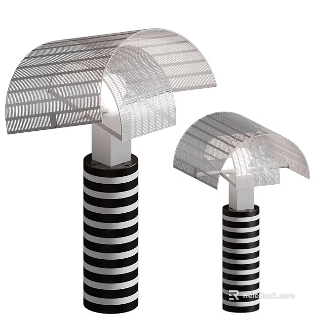 Modern Table Lamp With Arc Shaped Transparent Lampshade And Striped Base Design 3d model