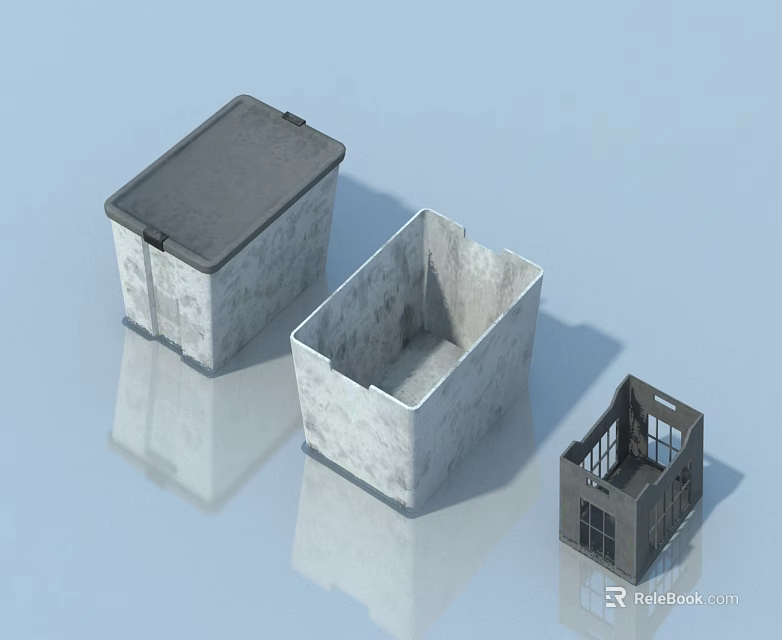 Gray Pet Cabinets With Three Sizes Open And Closed Textured Surface Design 3d model