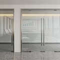 Modern Glass Double Doors With Stainless Steel Frame And Marble Floor In Office Interior