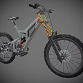RockShox Silver Gray Mountain Bike With Yellow Fork Large Wheels And Colorful Details