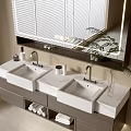 Modern Bathroom Vanity with Double Sinks Large Mirror Storage Drawers and Decorative Plant