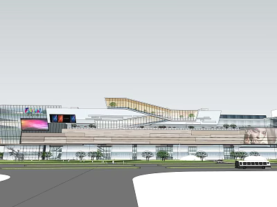 Modern Commercial Complex Featuring Glass Facade Multi Level Retail And Landscaped Plaza 3d model