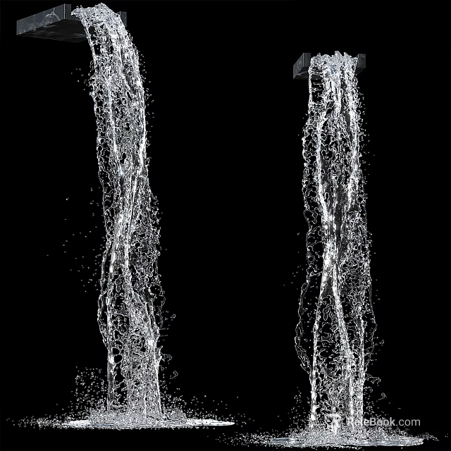 Garden Ornament With Artistic Flowing Water Streams On Black Background 3d model 