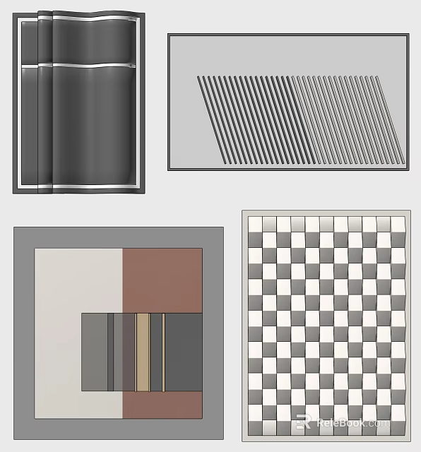 Modern Abstract Wall Art Collection With Geometric Stripes Checkerboard And Color Blocks 3d model 