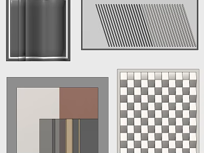 Modern Abstract Wall Art Collection With Geometric Stripes Checkerboard And Color Blocks 3d model
