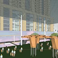 Modern Commercial Complex With Glass Curtain Walls Advertising Screens And High Rise Buildings