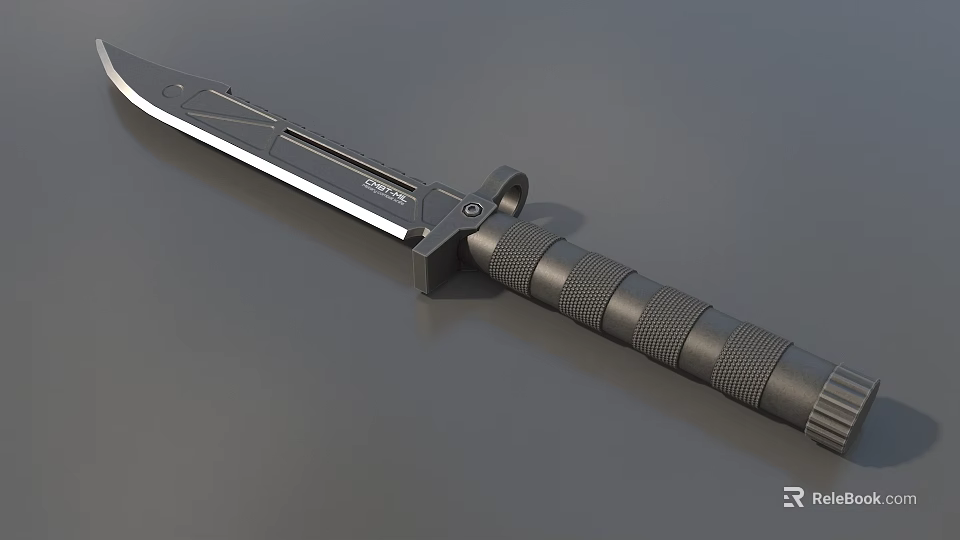 Tactical Utility Knife With Textured Black Handle And Sharp Blade 3d model 