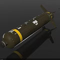 Olive Green Military Bomb With Yellow Stripes And Tail Fins Design