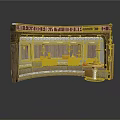 Retro Shop Facade With Wooden Counter Hanging Lamps Signboard And Interior Furnishings