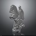 Detailed Silver Chess Knight on Horseback Shiny Figurine with Reflective Surface