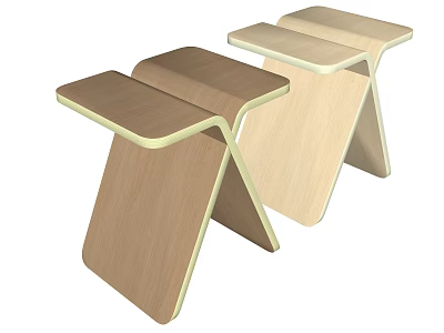 Two Modern Wooden Stools With Cross Legged Structure And Wood Tones 3d model