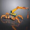 Orange Mechanical Spider Robot With Multiple Legs Metallic Arm And Drill Bit On Reflective Surface 3d model