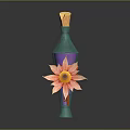 Decorative Blue Bottle With Wooden Cork And Orange Pink Flower Decoration
