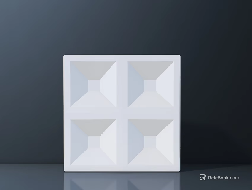 White Square 3D Wall Decor With Four Symmetric Geometric Patterns On Dark Background 3d model