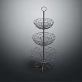Three Tiered Metal Fruit Basket Stand with Intricate Design for Home Decor