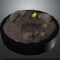 Realistic Insect Creature with Yellow Glowing Sections on Rocky Dirt Circular Base