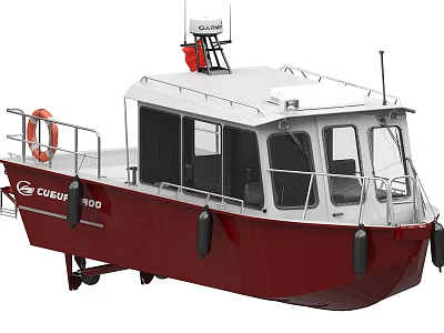 Red CUBUS 4700 Yacht with White Cabin Lifebuoy and Navigation Equipment 3d model