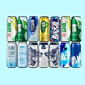 Assorted Canned Beverages With Various Flavors Arranged On Light Blue Background