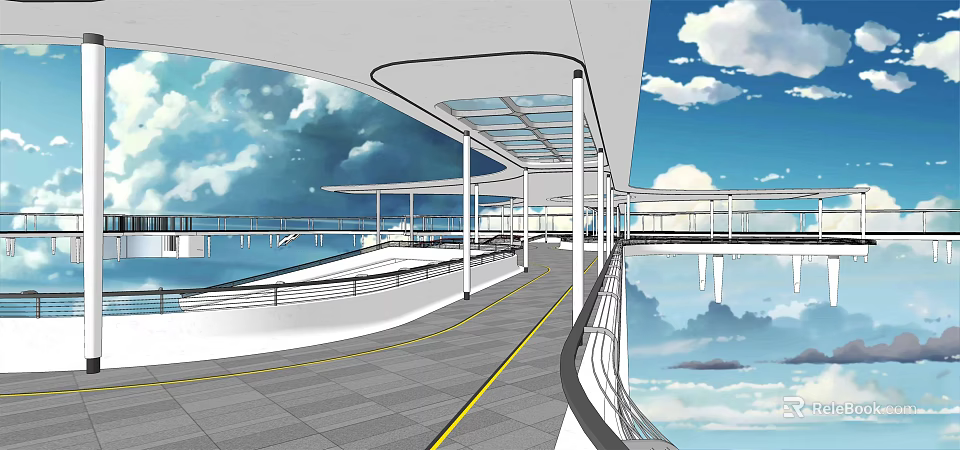 Modern Garden Landscape Design With Curved Walkway Glass Roof And Water Pool 3d model 