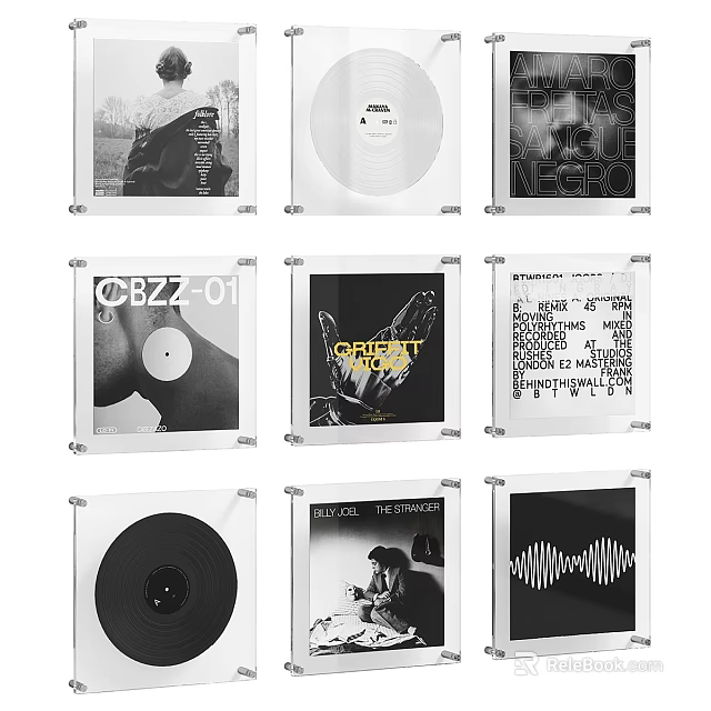 Decorative Vinyl Record Ornament Set With Framed Various Patterns For Home Decor 3d model