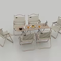 Outdoor Folding Table With Six Woven Chairs Metal Frame And Dinnerware For Patio Dining