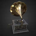 Vintage Electronic Gramophone Featuring Classic Brass Horn And Retro Design