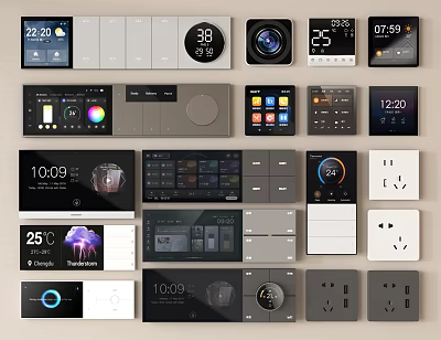 Modern Smart Home Switch Panels With Digital Display And Multiple Styles 3d model