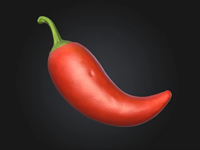 Fresh Ripe Red Chili Pepper With Green Stem On Black Background 3d model